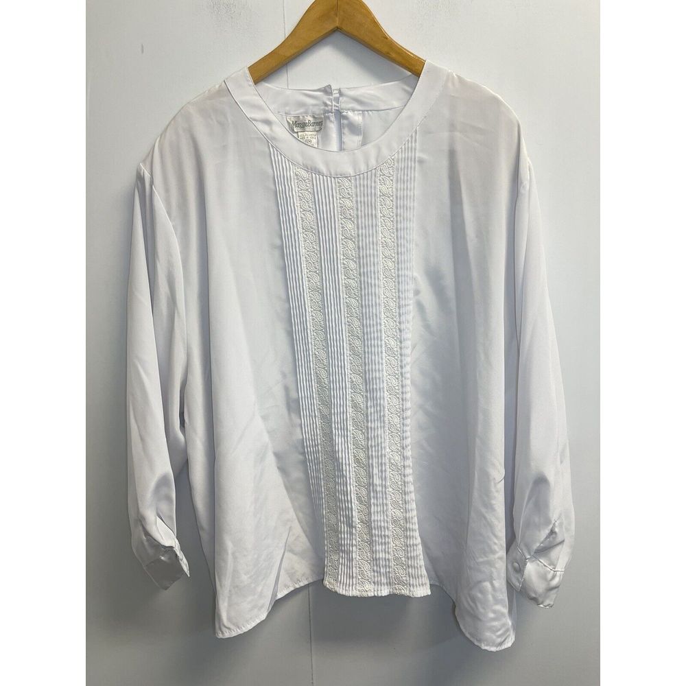 Vintage Maggie Barnes Plus Size 32W White Blouse Shirt Top Pintuck Lace Trim
